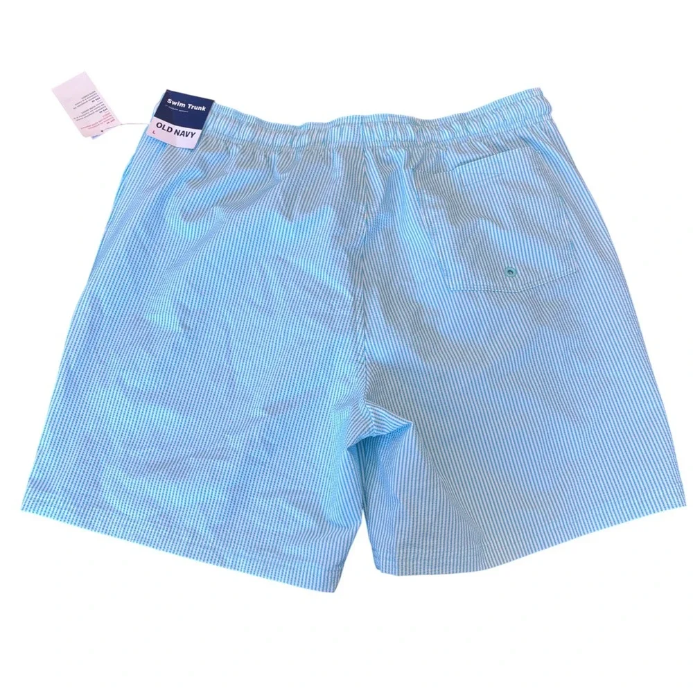 NEW | Old Navy | Mens L‎ | Blue&White Seersucker Striped Swim Trunks UPF 40